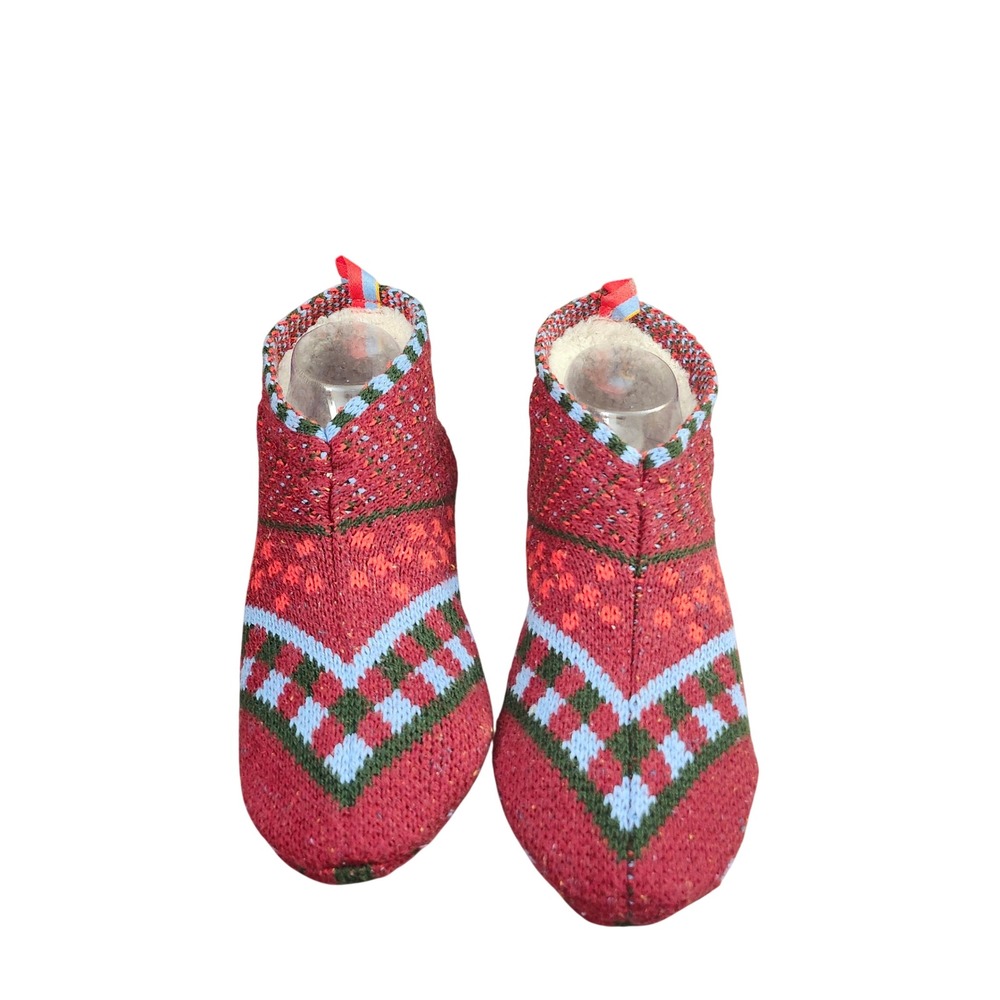 Bombas Gripper Slippers Red Fair Isle Knit Sherpa Lined Soft Thermal Cozy Sm